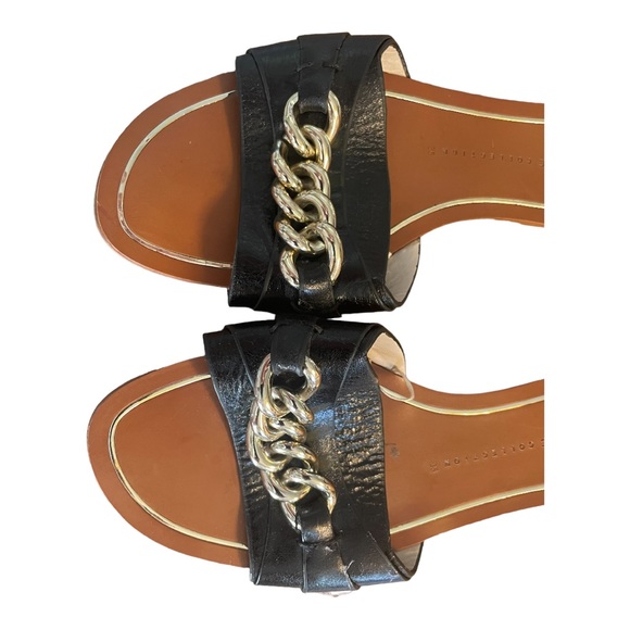 Zara basic black leather slide flat sandals with a gold chain design size 5 - Picture 7 of 11